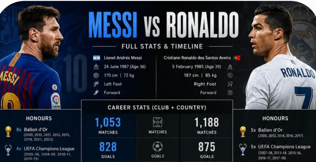 Messi vs Ronaldo Full Stats & Timeline